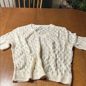 SHEIN Cream V-Neck Knit Sweater